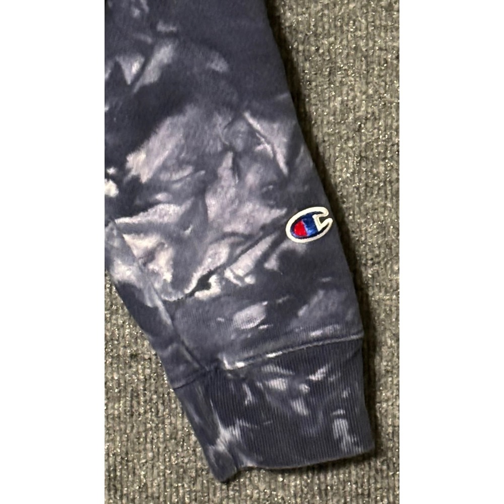 Champion Reverse Weave Tie Dye Sweatshirt Navy White Silver Script Logo Womens M - Picture 3 of 7